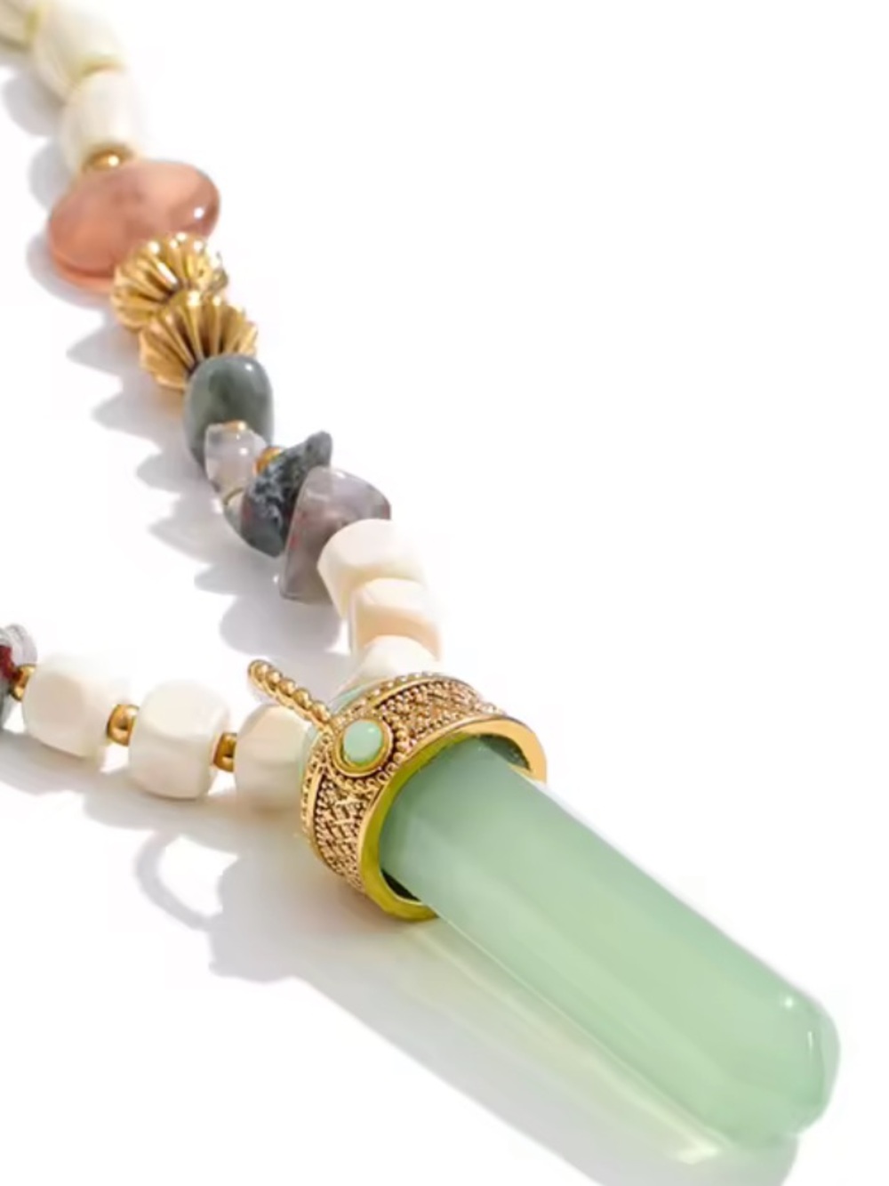 Green Jade Beaded Artisan Long Necklace - Picture 8 of 15
